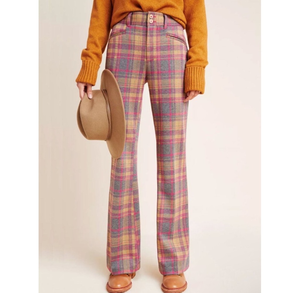 Anthropologie essential trousers plaid pink